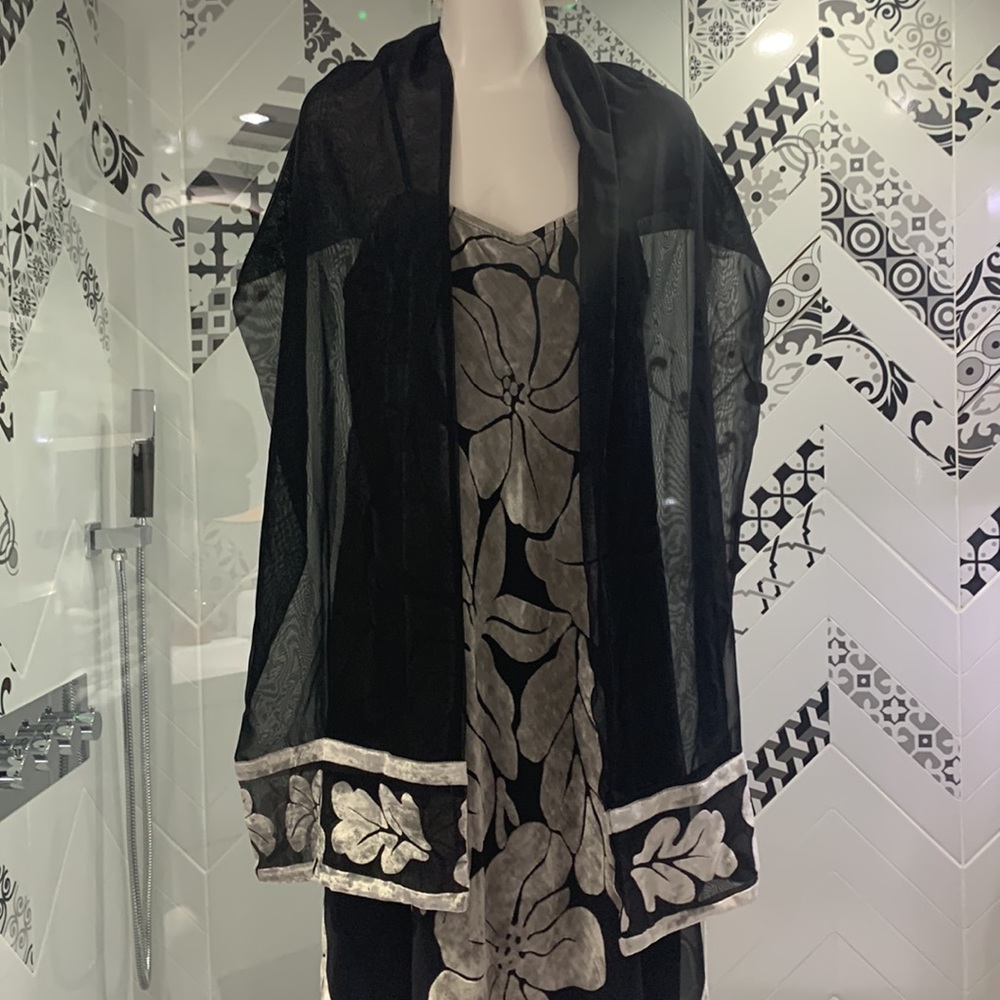NWOT🇨🇦VTG 90’ Sophisticated JR Velvety Chiffon Long Dress w/ Scarf - Picture 8 of 17